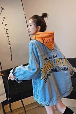 Women's Blue Loose Denim Jacket Spring Korean Fashion Embroidered Letter Casual Coat Harajuku Single Breasted Top