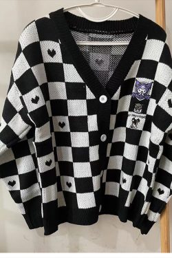 Women's Cardigans Plaid Sweater Cute Anime Jacket Cardigan Women Cartoon Puppy Heart Pattern Woman Sweaters