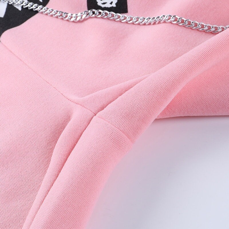 Women's Chain Decorated High Waisted Elastic Waist Baggy Pink Sweatpants Streetwear Gothicwear Ravewear Punkwear Harajuku