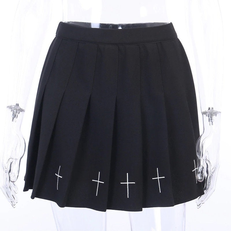 Women's High Waisted Cross Print Pleated Sexy Lolita Mini Skirt Streetwear Gothicwear Ravewear Punkwear Harajuku Autumnwear