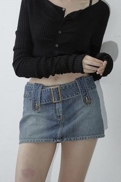 Women's Jeans Skirt Belt Mini Denim Skirt Korean Low Waist Straight Short Skirt Summer Harajuku Sexy Vintage 