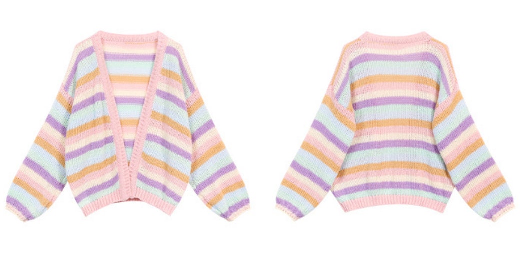 Women's Long Sleeve Oversized Knitted Rainbow Sweater Cardigan Spring And Winter