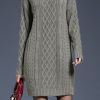 Women's Plus Size Long Knit Dress Turtleneck Sweater Hemp Pullover
