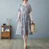 Women's Printed Floral Summer Cotton Dress Casual Loose Tunics New Dresses Customized Dress Plus Size Literary Clothes Long Linen Dresses