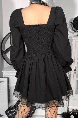 Women's Puff Sleeve Decorated Sexy Square Neck High Waisted Dress Gothicwear Vintage Harajuku Autumnwear Grunge Egirl