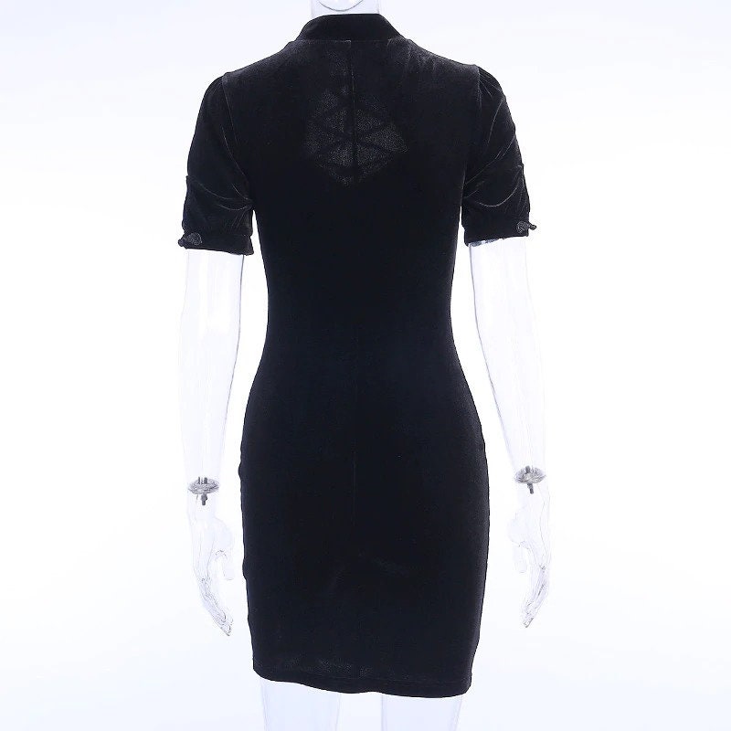Women's Retro Bandage & Hollow Out Decorated Sexy Puff Short Sleeve Vintage Bodycon Dress Gothicwear Vintage Harajuku Autumnwear