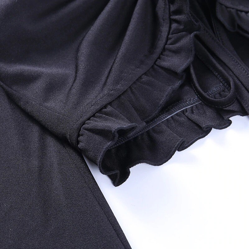 Women's Ruched & Bandage Designed V Neck Sexy Long Sleeve Bodycon Cropped Top Streetwear Gothicwear Punkwear Harajuku Dark Aca