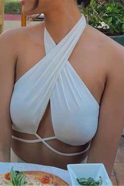 Women's Sexy Criss Cross Halter Backless Crop Tank Top Crop Top Self Tie Sleeveless Camisole Cami Tank Tops Vest Beachwear Streetwear