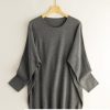 Women's Silk Cashmere Crew Neck Long Loose Type Pullover Top Sweater Dress Mulberry Solid Color Bottomed Shirt Top