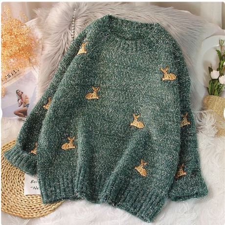 Women's Sweater Christmas Sweaters Vintage Sweaters Deer Printed Sweaters Y2k Sweater Women Clothing
