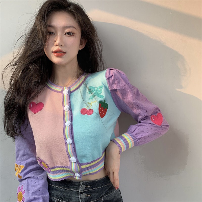 Women's Sweaters Japanese Ulzzang Vintage Embroidered Strawberry Heart Print Sweater Female Korean Harajuku Clothing For Women