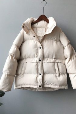 Women's Winter Down Jacket Stand Collar Short Single Breasted Coat Preppy Style Parka Ladies Chic Outwear Female