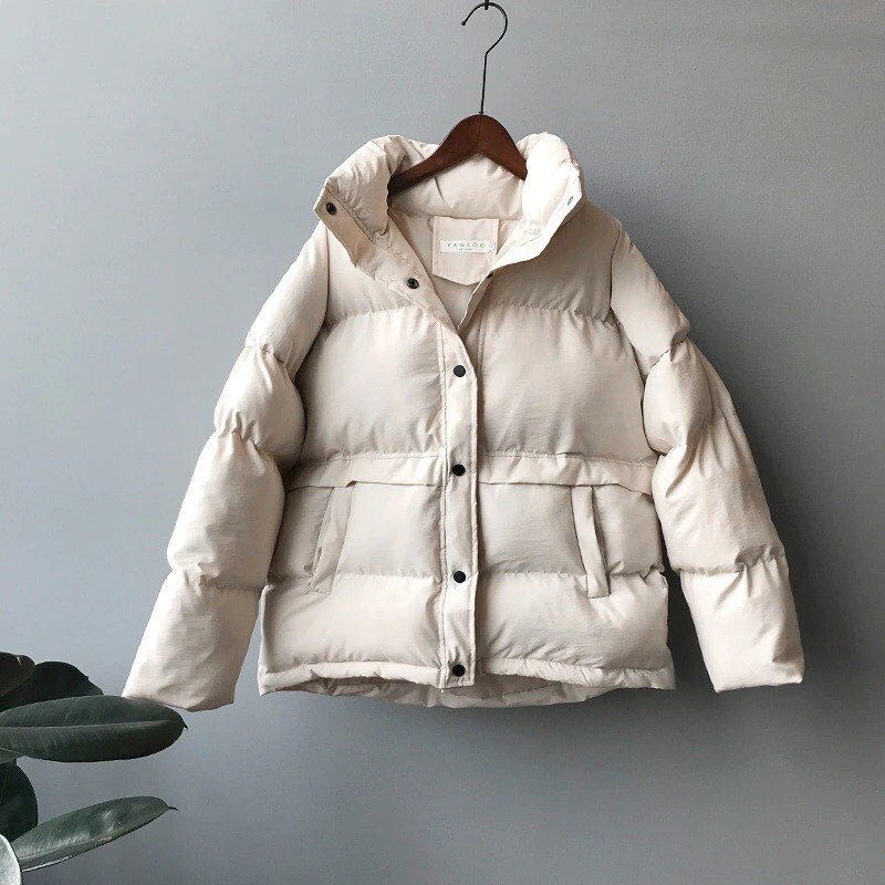 Women's Winter Down Jacket Stand Collar Short Single Breasted Coat Preppy Style Parka Ladies Chic Outwear Female