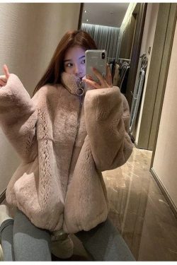 Women's Winter Jacket Fashion Solid Color Faux Fur Coat Korean Version Loose Simplicity Stand Up Collar Women's Clothing Coat