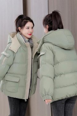 Women Autumn Winter Thicken Warm Parka Female Casual Solid Color Big Pocket Loose Hooded Short Coat Jackets Outwear