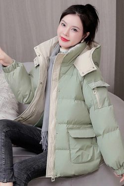 Women Autumn Winter Thicken Warm Parka Female Casual Solid Color Big Pocket Loose Hooded Short Coat Jackets Outwear