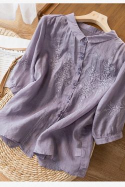 Women Blouse Vintage Blouse Embroidered Blouse Loose Blouse Linen Blouse Cotton Linen Shirt Linen Top