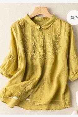 Women Blouse Vintage Blouse Embroidered Blouse Loose Blouse Linen Blouse Cotton Linen Shirt Linen Top