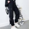 Women Cargo Pants 2023 Harem Pants Fashion Punk Bags Jogger Pants With Chain Harajuku Rubber High Waist Streetwear