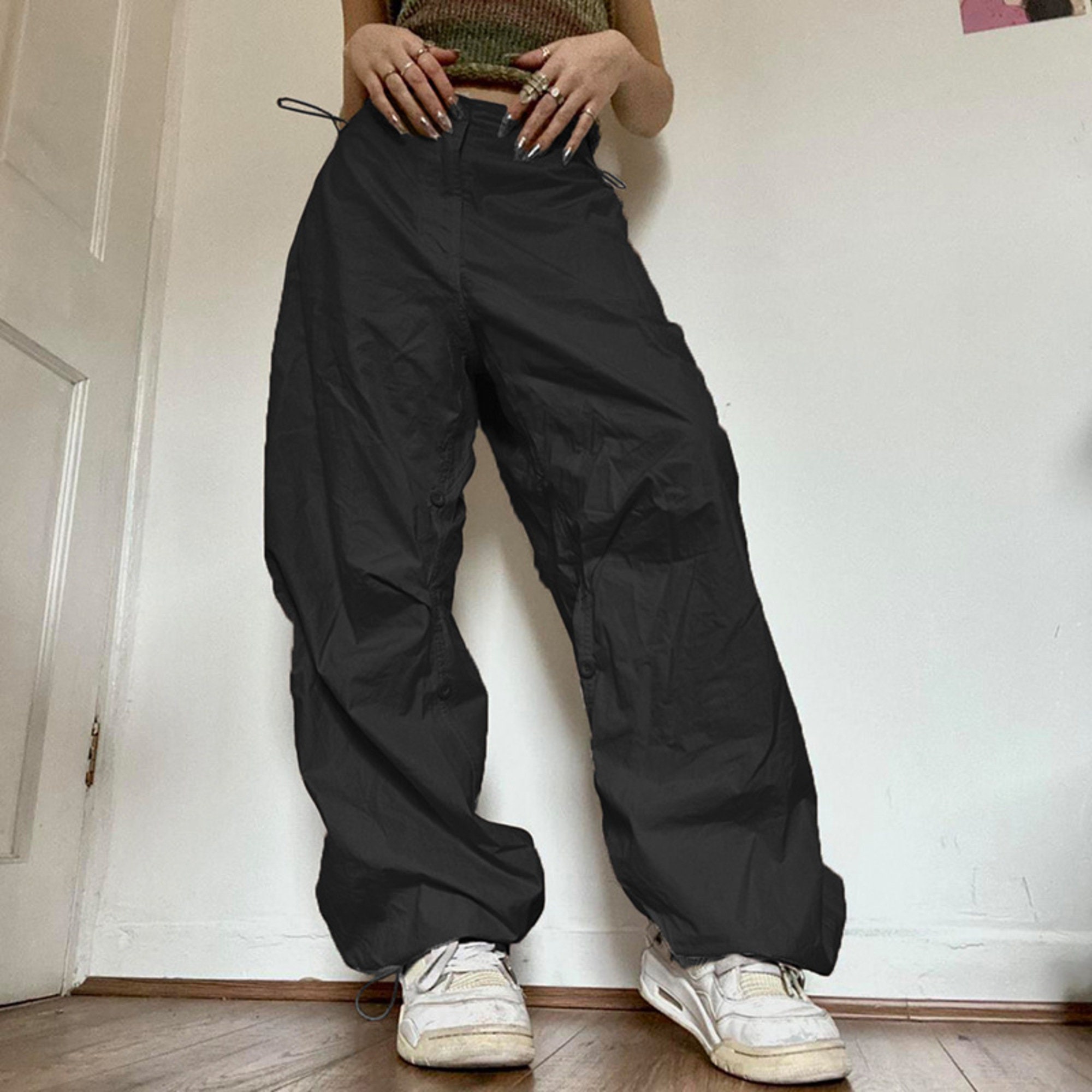 Women Casual Baggy Wide Leg Sweatpants Fashion Vintage Chic Solid Drawstring Trousers Y2k Loose Streetwear Joggers Cargo Pants