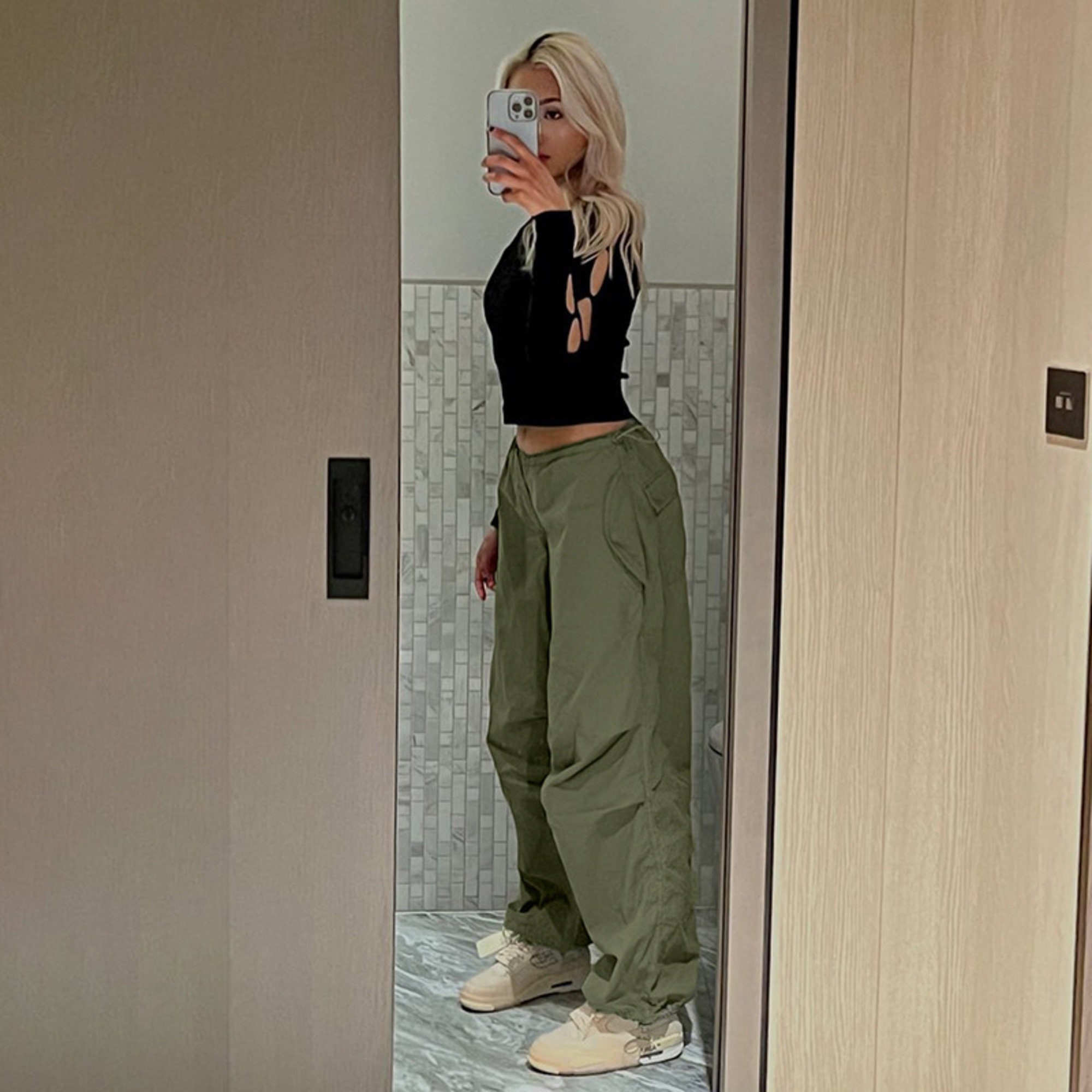 Women Casual Baggy Wide Leg Sweatpants Fashion Vintage Chic Solid Drawstring Trousers Y2k Loose Streetwear Joggers Cargo Pants