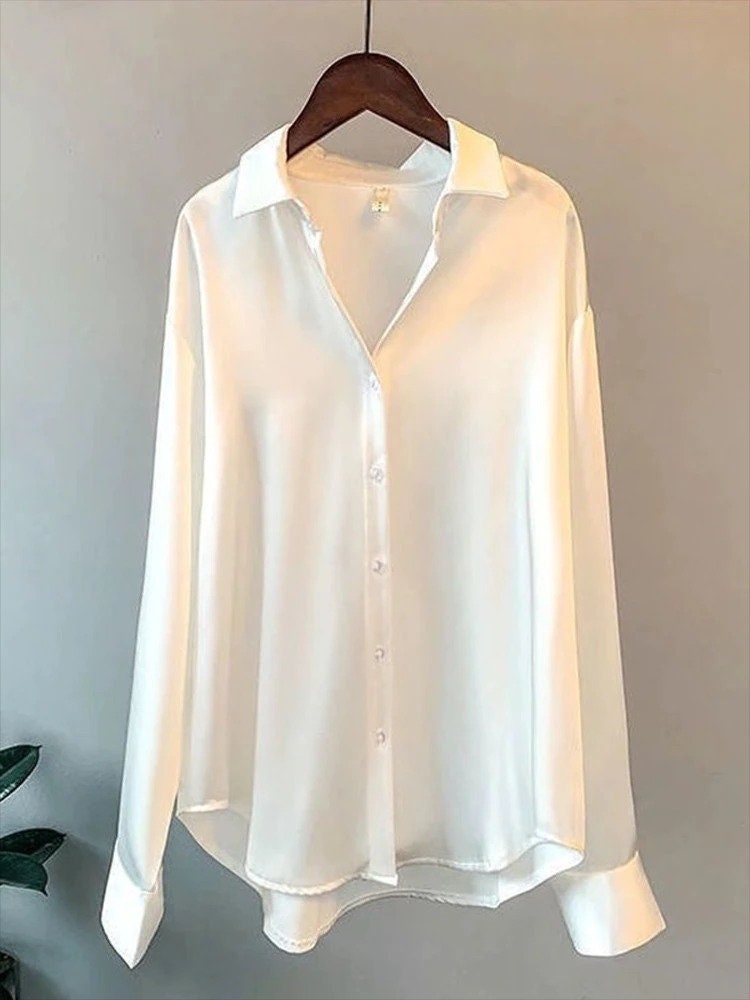 Women Casual Shirt Button Up Shirt Long Sleeve Shirt Women Silk Blouse Women Collar Shirt Loose Shirt Casual Shirt