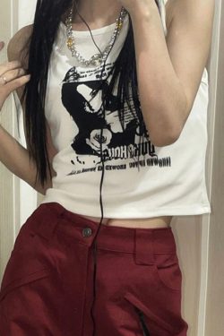 Women Corset Top Y2k Summer Vintage Crop Top Graphic Print Harajuku Goth Grunge Pullovers Sleeveless Tank Top Aesthetic Clothing