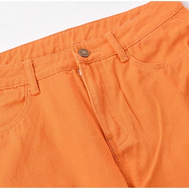 Women Cross Embroidery Orange Jeans Low Waist Straight Denim Trousers Female Harajuku Streetwear Pants Y2k Casual Baggy Baggy Cargo Pants
