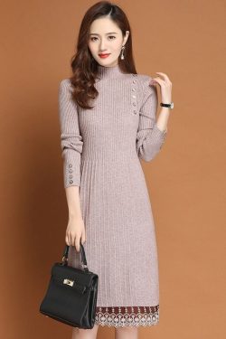 Women Dress Knitted Dress Sweater Dress Pullover Lace Dresses Bodycon Dress Knitted Dress Turtleneck Dress