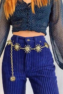 Women Fashion Metal Chain Belt Gold Silver Narrow Sun Pendant Hip High Waist Chain Female Dress Jeans Waistband New