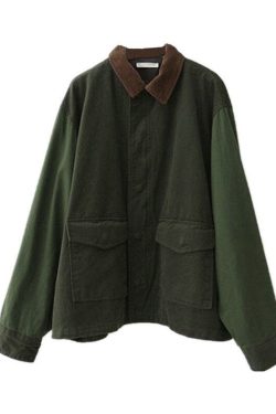 Women Jacket Retro Fall Jacket Army Green Thrift Style Jacket Corduroy Collar Long Sleeves Jacket Women Clothing