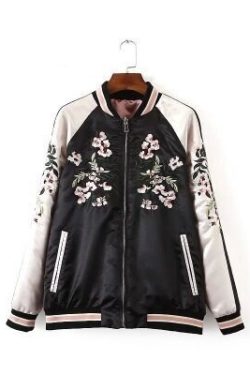 Women Jacket Reversible Embroidered Sukajan Jacket Sakura Cherry Blossoms Bomber Jacket Women Japanese Souvenir