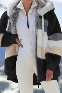 Women Jacket Warm Plush Jackets Winter Jackets Long Sleeves Jackets Zipper Elegant Loose Fleece Hooded Coat Women Clothing