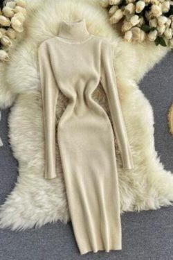 Women Knitted Dress Turtleneck Sweater Dresses Lady Slim Bodycon Long Sleeve Bottoming Dress Vestidos