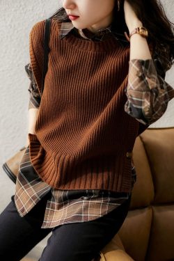 Women Knitted Sweater Vest Cozy Knitwear Sweater Vest Winter Cardigan Sweater Harajuku Sweater Women Clothing 
