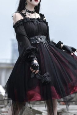 Women Lolita Gothic Dress Girl Ruffle Mesh Puff Sleeve Steampunk Cosplay Irregular Black Vintage Dresses Fashion