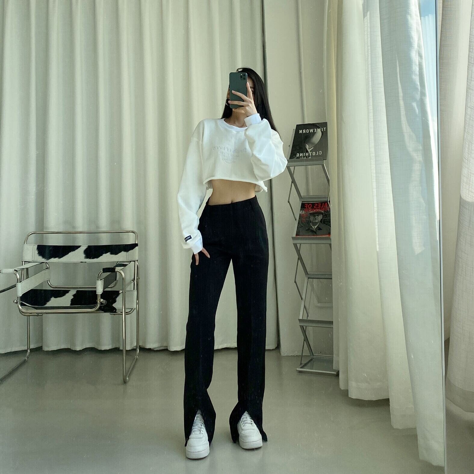 Women Office Slit Leg Black Flare Pants Lady Full Length Clothes Solid Straight Vintage Streetwear Work Spring