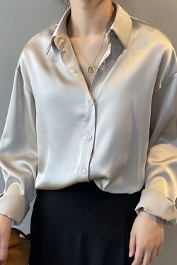 Women Oversize Shirt Women Silk Blouse Button Up Shirt Women Office Shirt Oversize Shirts Long Sleeve Shirt Womens Clothing