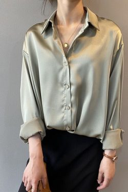 Women Oversize Shirt Women Silk Blouse Button Up Shirt Women Office Shirt Oversize Shirts Long Sleeve Shirt Womens Clothing