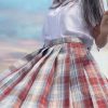 Women Pleated Skirt Bow Knot Plaid Summer High Waist Preppy Girls Dance Mini Skirt Cute A Line