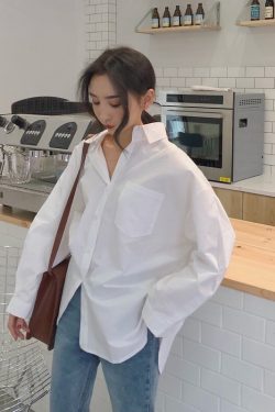 Women Shirt Blouses White Loose Oversized Blouses Woman Loose Korean Style Shirt 