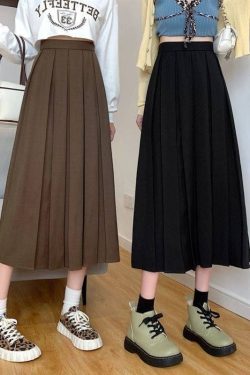 Women Skirts Dark Academia Skirt Vintage Skirt Aesthetic Pleated Skirt Retro High Waist Skirt A Line Elastic Waist Skirt