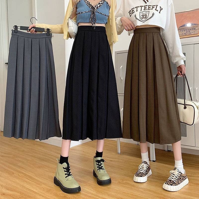 Women Skirts Dark Academia Skirt Vintage Skirt Aesthetic Pleated Skirt Retro High Waist Skirt A Line Elastic Waist Skirt