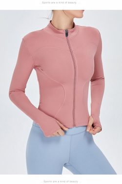 Women Slim Fit Light Jackets Women Full Zip Up Yoga Sport Run Jacket With Thumb Holes For Workout