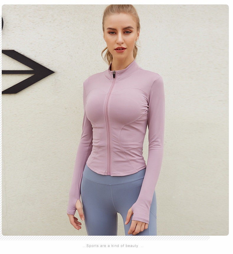 Women Slim Fit Light Jackets Women Full Zip Up Yoga Sport Run Jacket With Thumb Holes For Workout