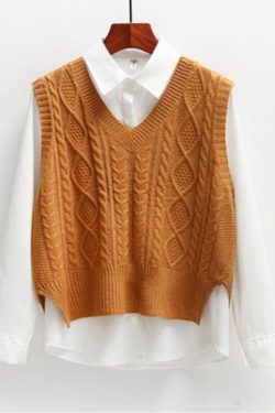 Women Sweater Sleeveless Sweater Mini Sweater Pullover Tops Outerwear Sweater Ladies V Neck Sweater