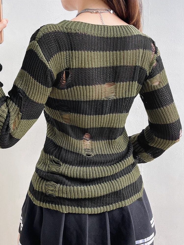 Women Tops O Neck Top Long Sleeve Sweater Pullover Sweater Vintage Sweater Stripe Sweater Sweater Vest