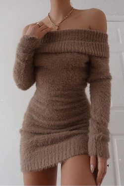 Women Winter Sweater Bodycon Sexy French Knitted Long Sleeve Clothes Slim Knitwear Vestido Dress
