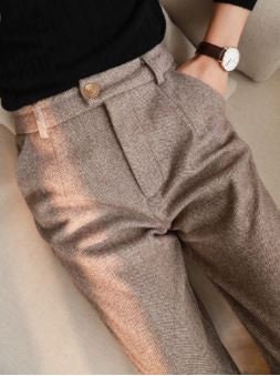 Women Woolen Pants Harem Pencil Autumn Winter High Waisted Casual Suit Pants Office Ladies Trousers New Light Academia Pants