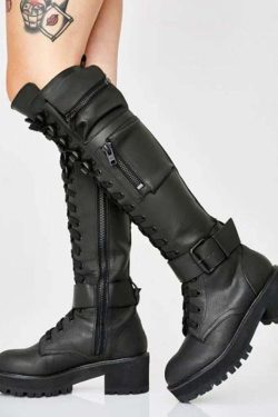 Womens Boots Motorcycle Boots Knee High Boots Riding Boots Platform Boot Comfortable Boots Black Boots White Black Goth Winter Boots